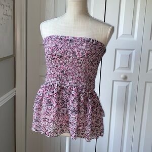 Lagerfeld Strapless tiered floral top